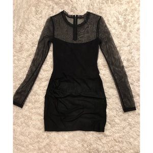 BCBGMaxAzria black mesh long sleeve mini dress
